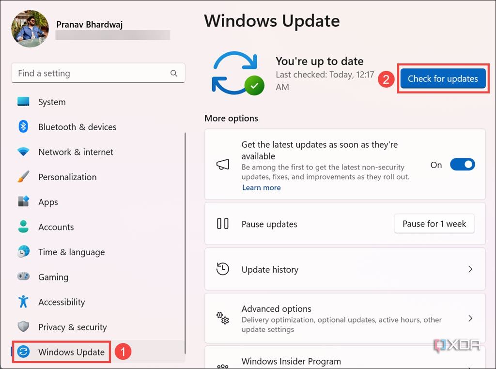 Screenshot of checking Windows Update