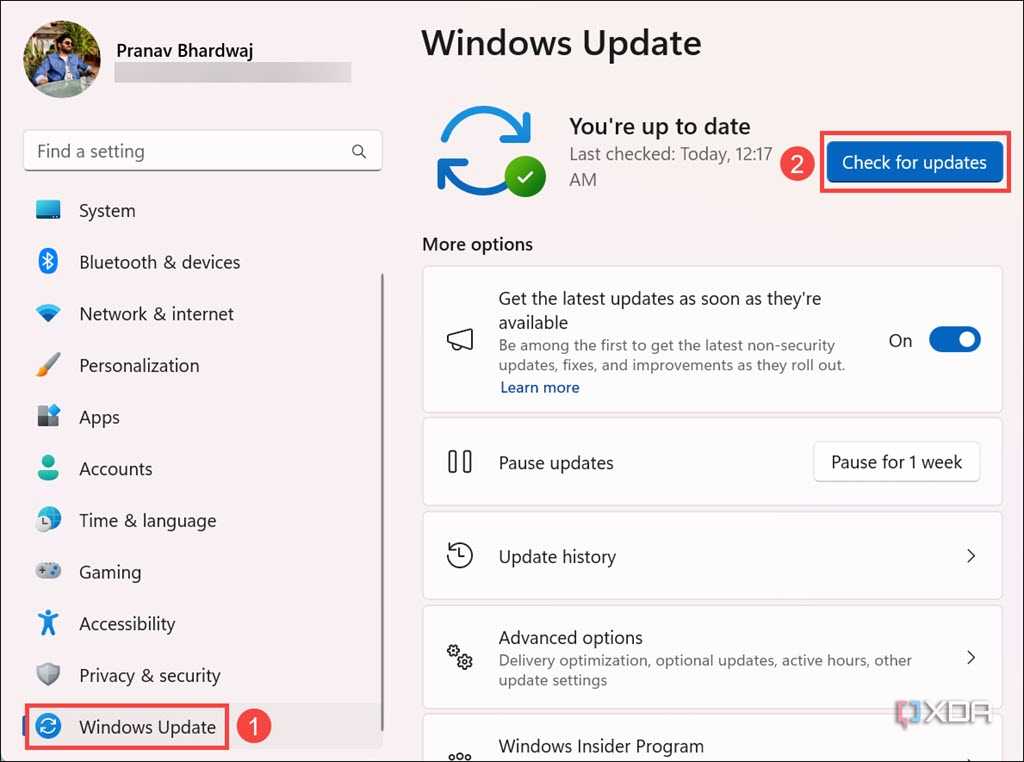 Screenshot of checking Windows Update