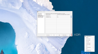 The ClickMonitorDDC settinghs window showing menu entries and their respective command line inputs, with the flyout menu showing the same entries added