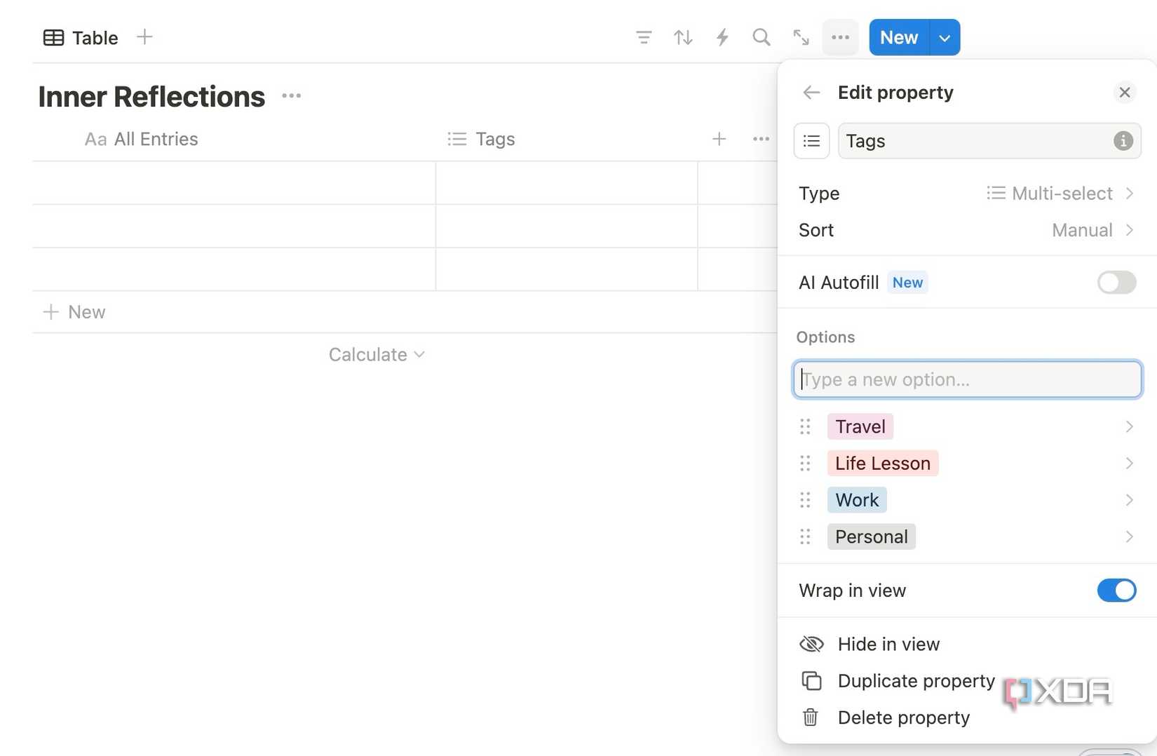 Write down tags in Notion