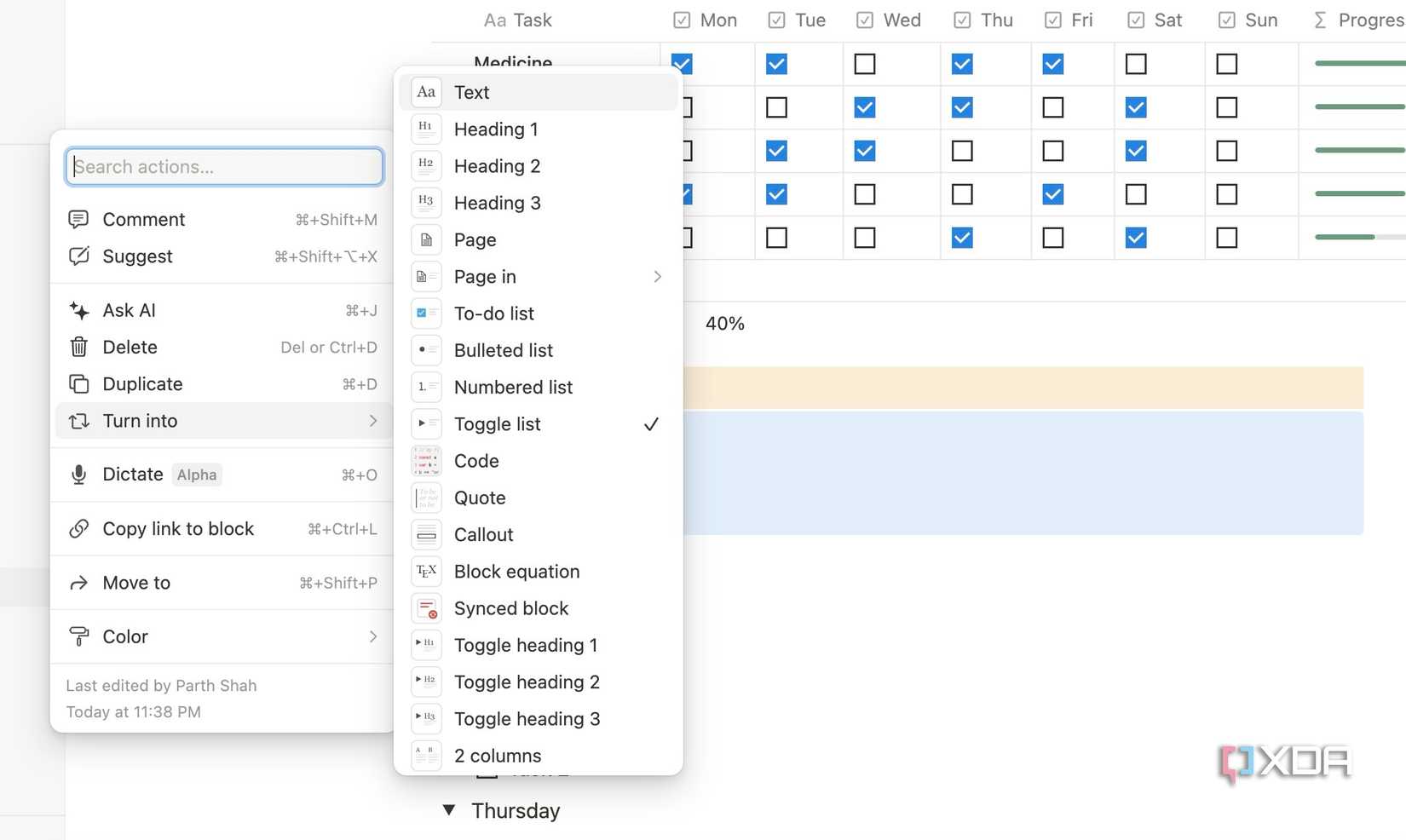 toggle list in Notion