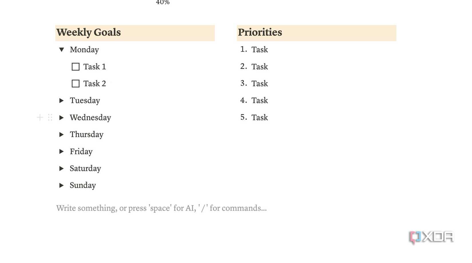 Columns in Notion