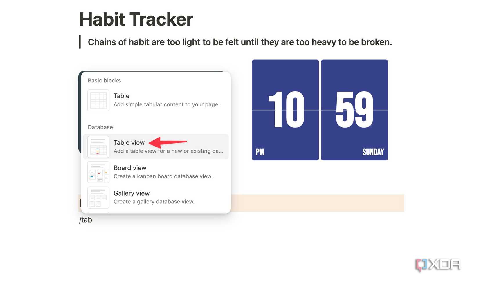 table view in Notion