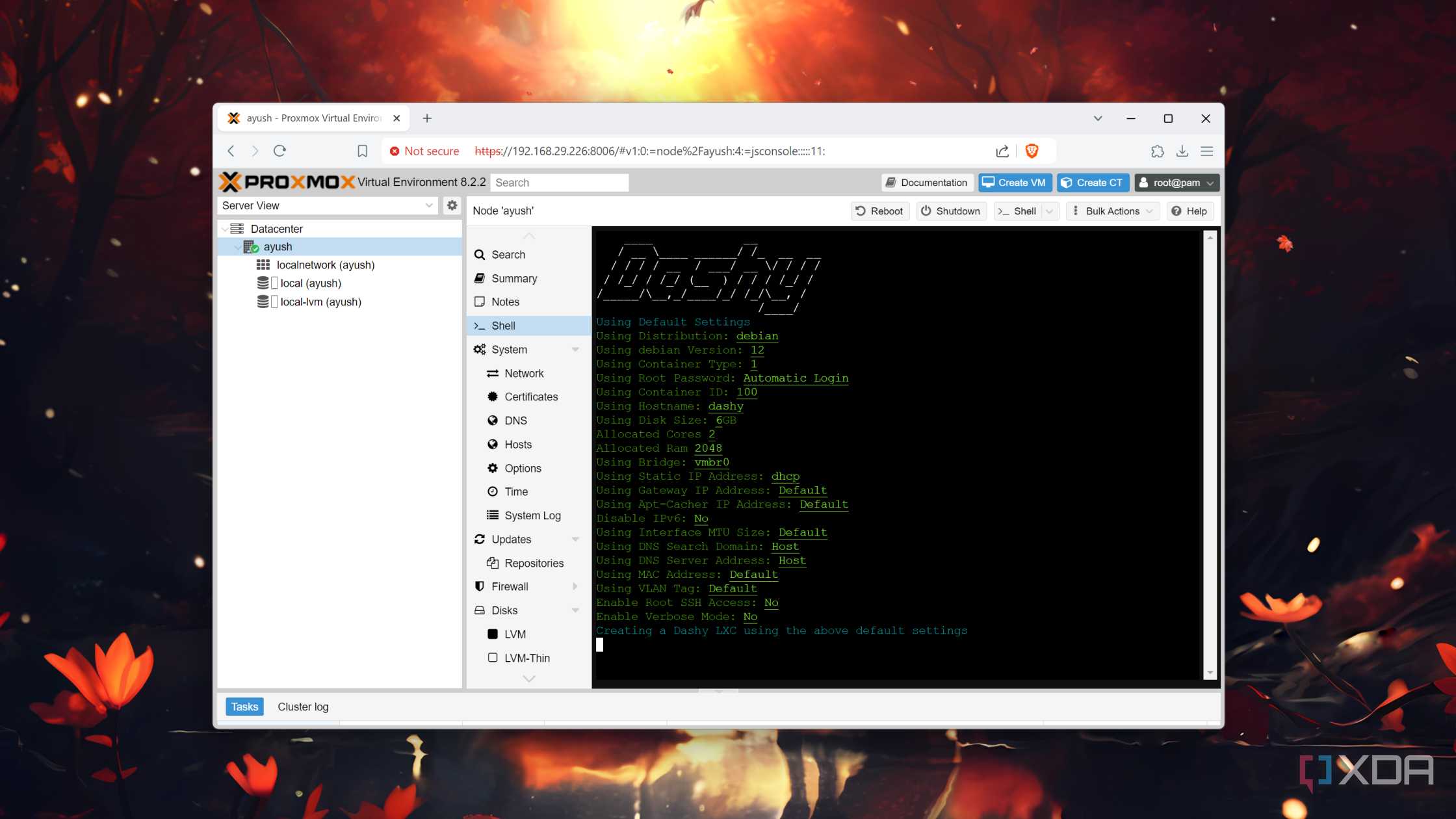 Setting up Dashy inside Proxmox