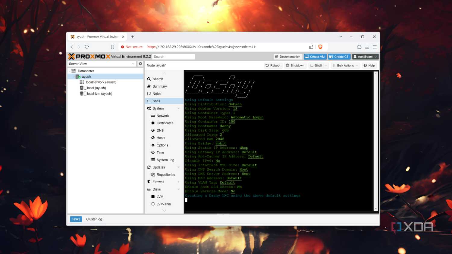 Setting up Dashy inside Proxmox