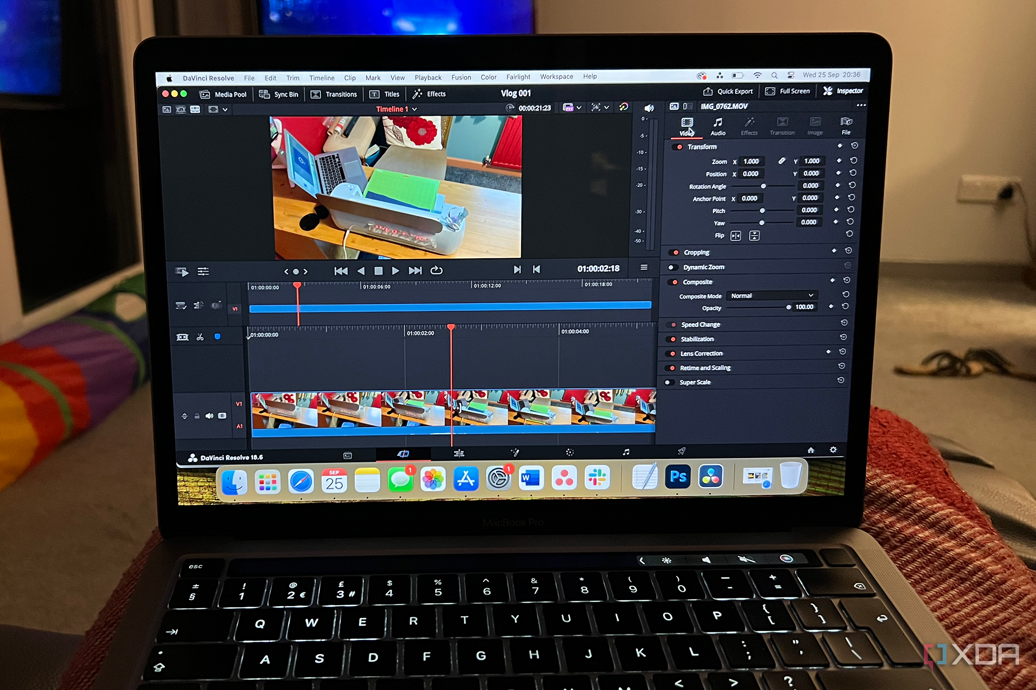 DaVinci Resolve video software on a MacBook