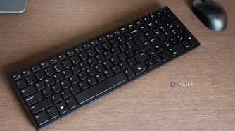 The Dell KM555 mouse and keyboard on a desk.