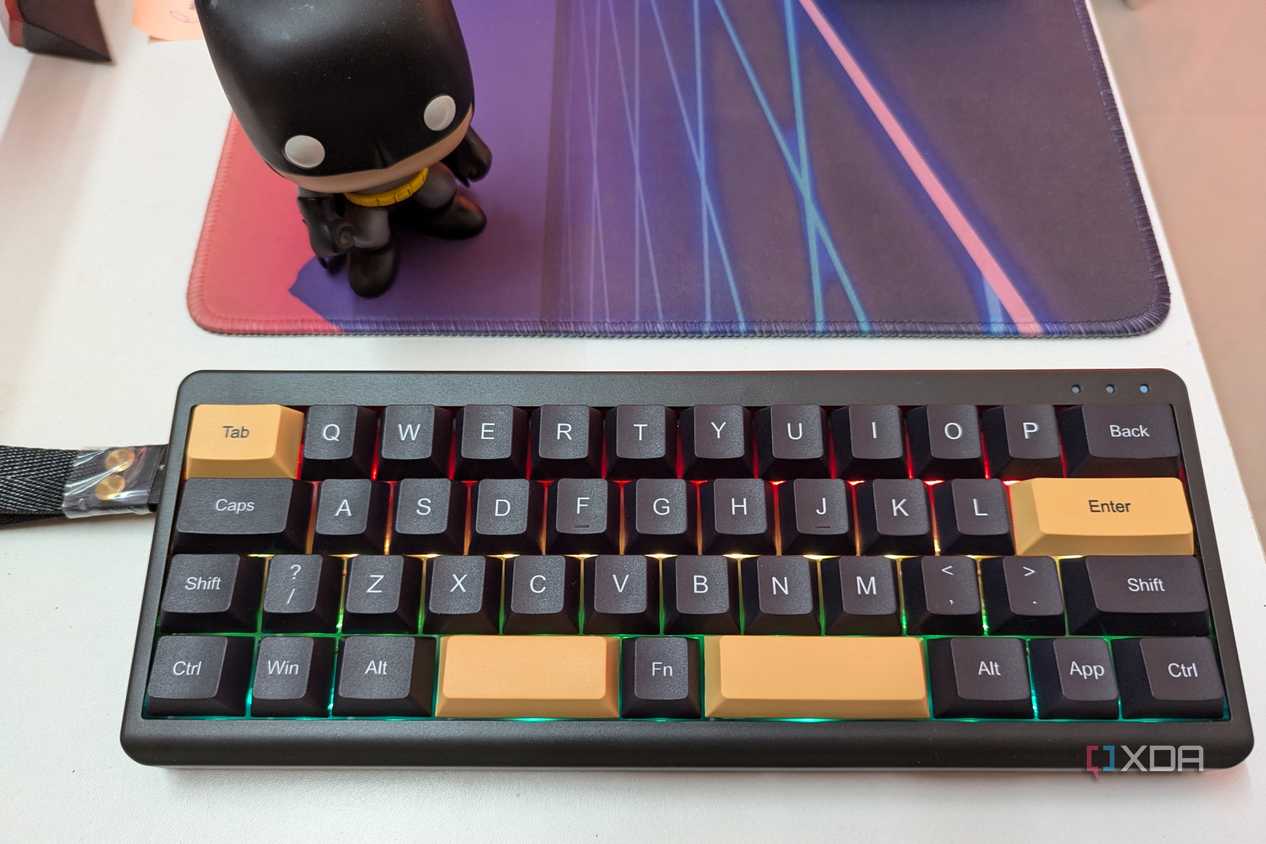 Top view of a black mechanical keyboard with RGB lighting
