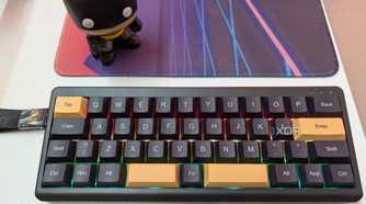 Top view of a black mechanical keyboard with RGB lighting