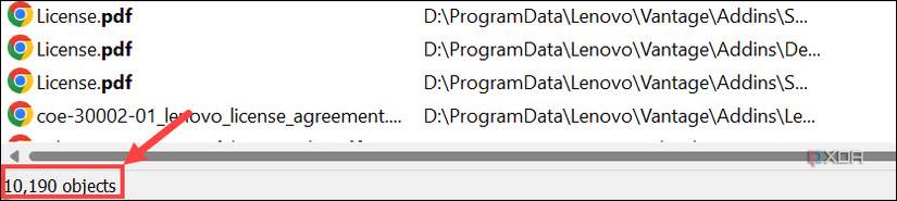 Screenshot of the exact number of a particular file type