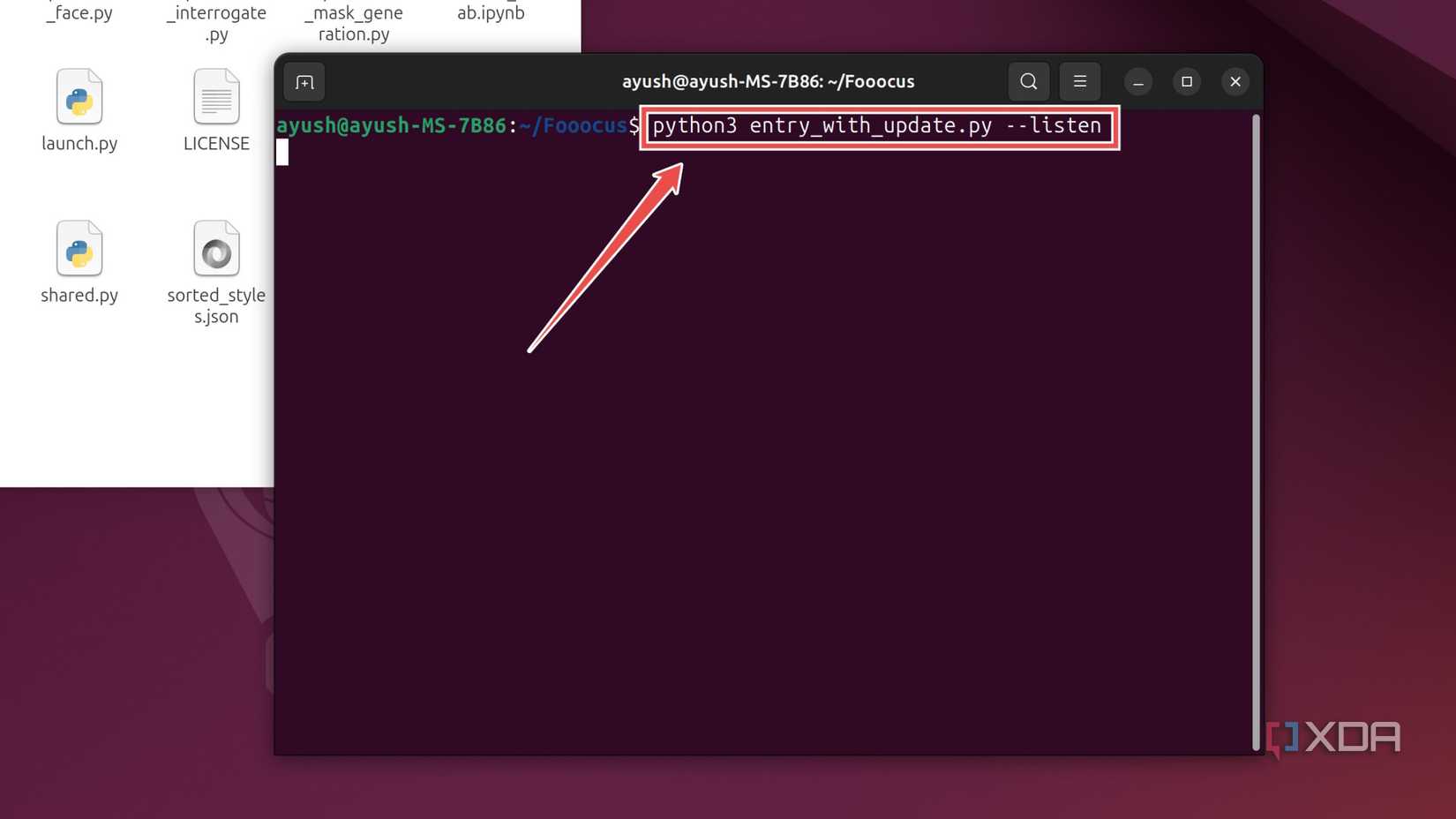 Running the Python script to launch Fooocus