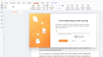 Screenshot showing Foxit PDF Viewer esign tool