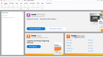 Screenshot showing Foxit PDF Viewer home page