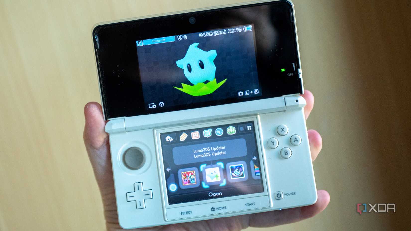 Luma Updater en una pantalla de inicio pirateada de Nintendo 3DS