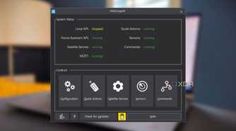 screenshot of hass.agent for home assistant floating over a blurred background of a laptop computer