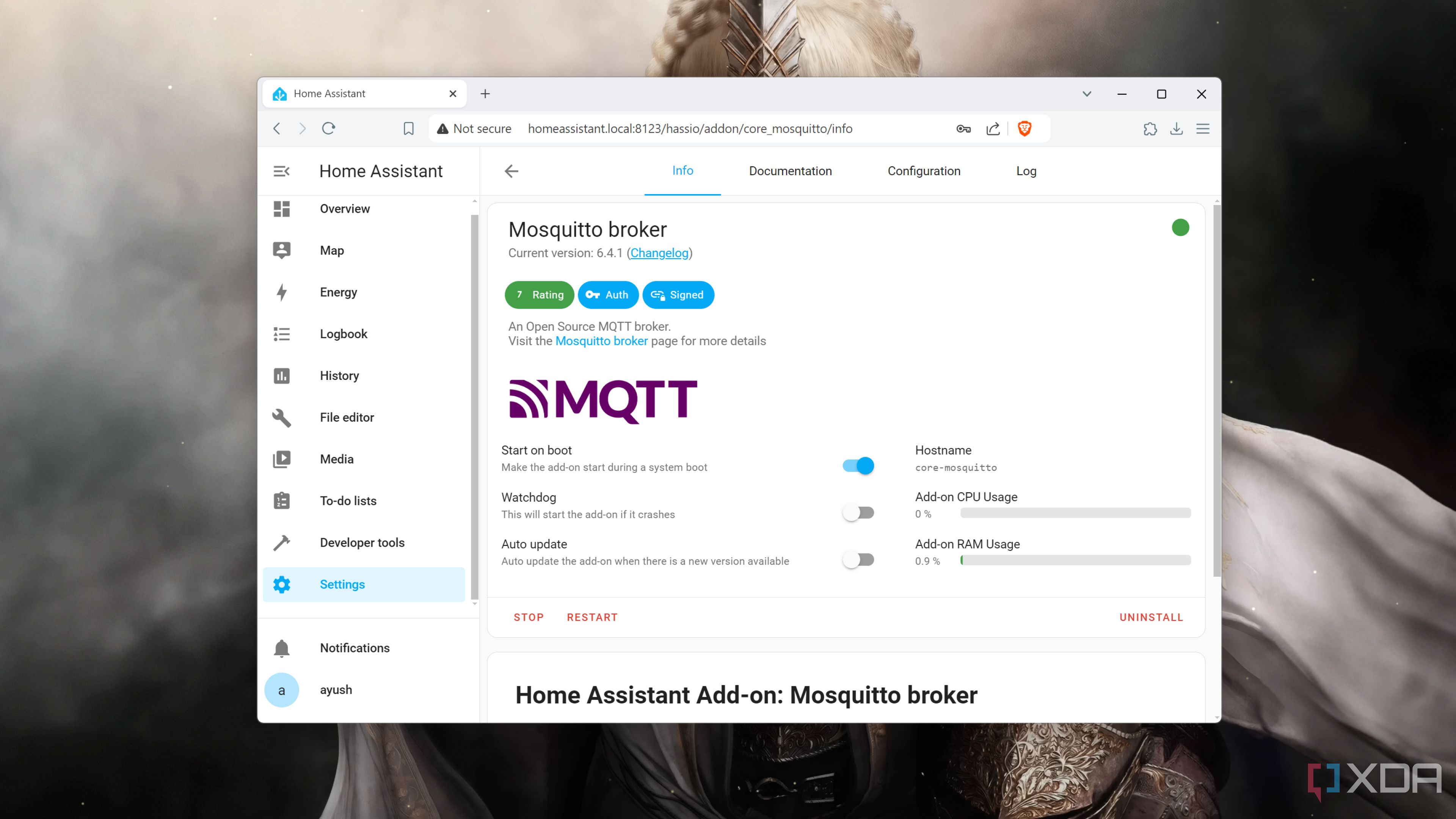 Running the Mosquitto Broker add-on inside the Home Assistant UI