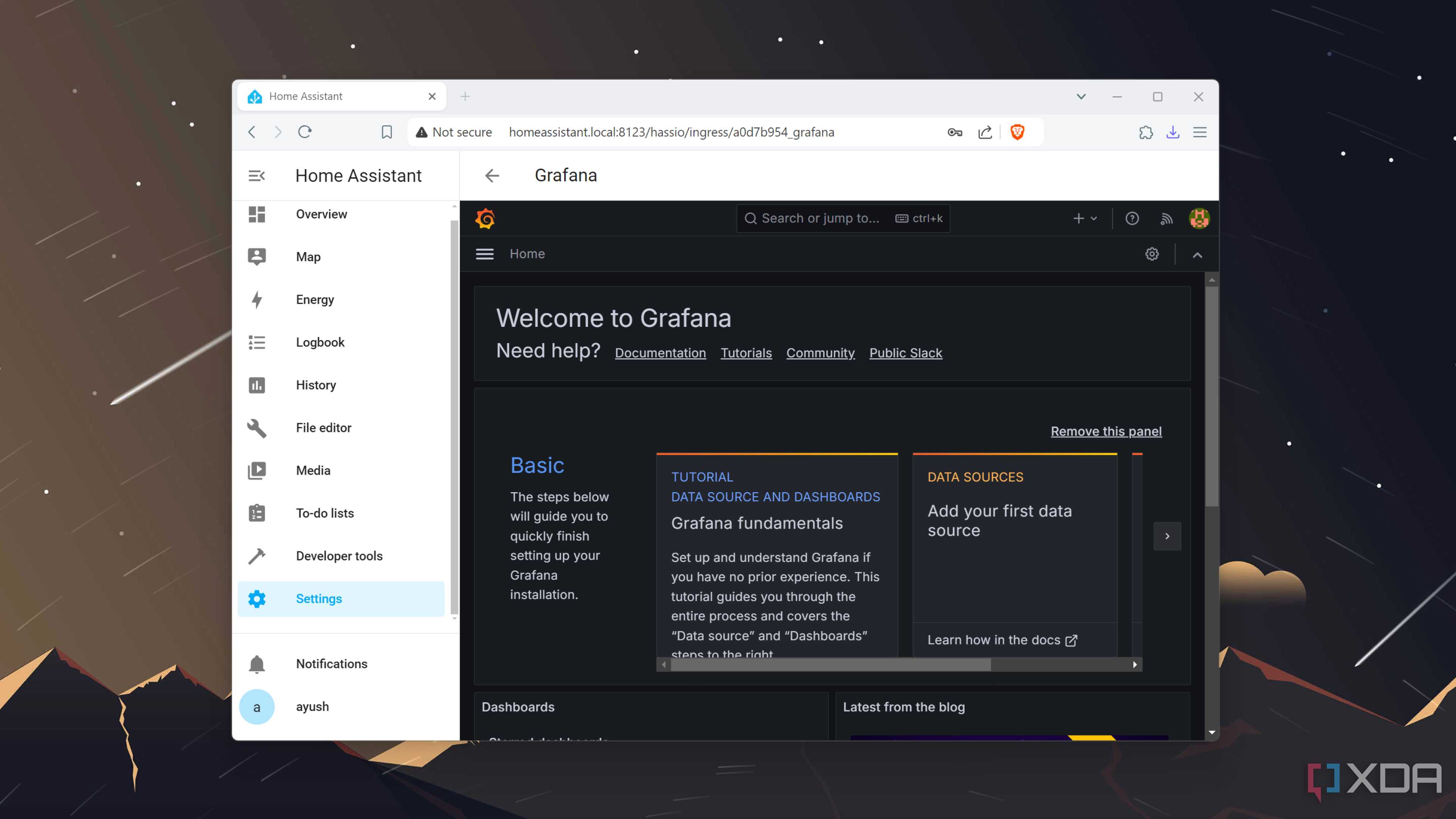 Running the Grafana add-on inside the Home Assistant UI