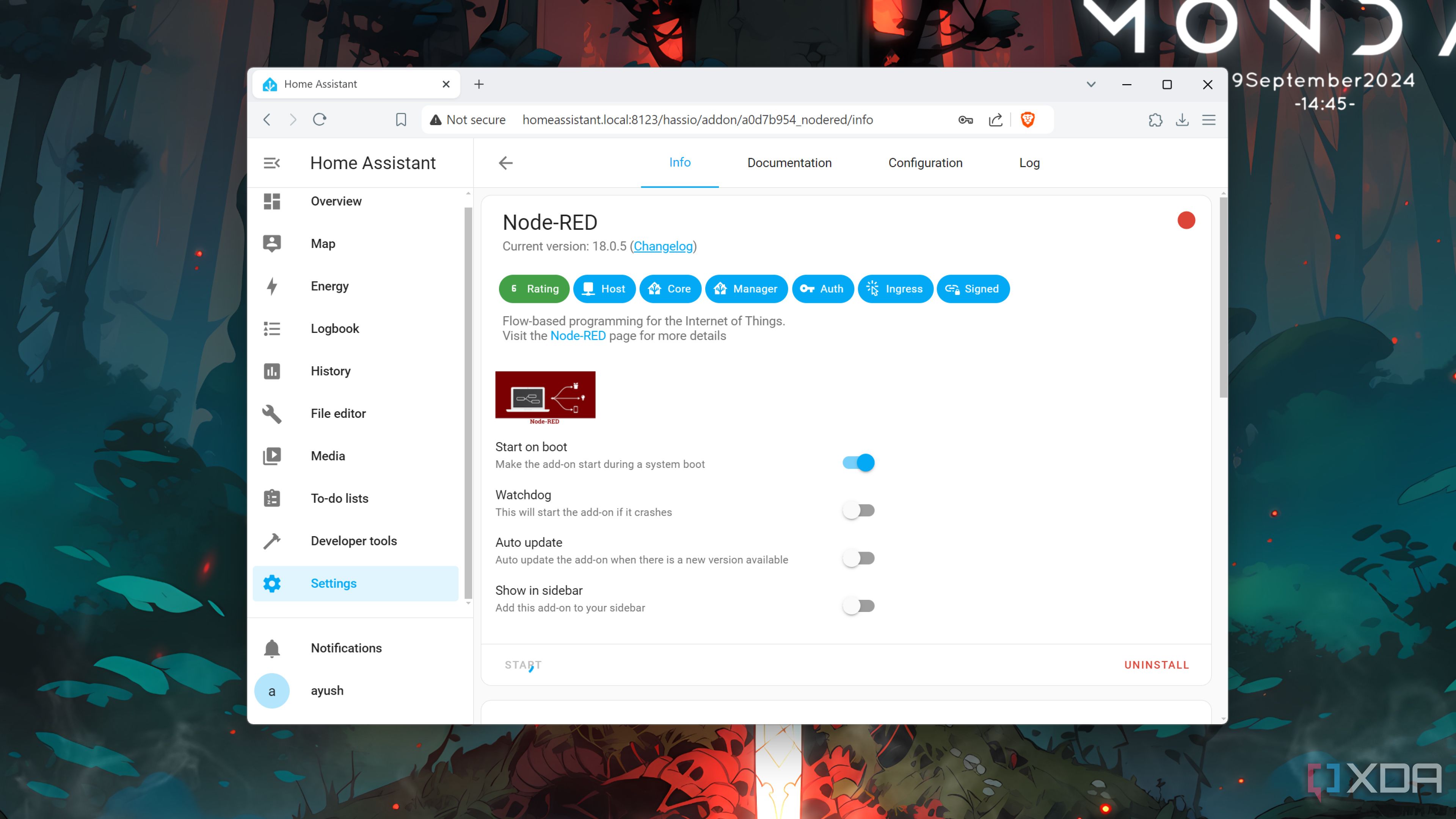 Running the Node-RED add-on inside the Home Assistant UI