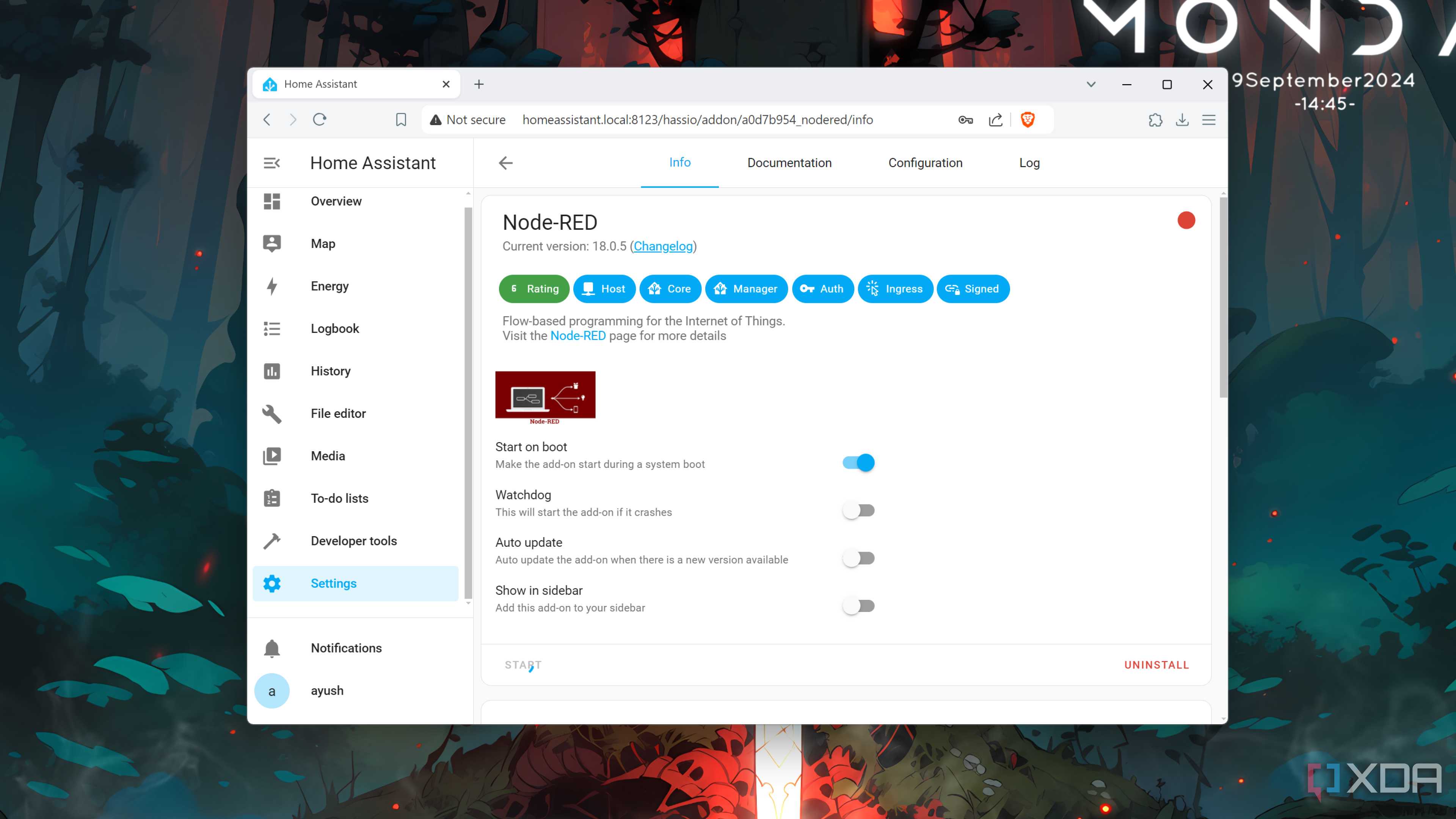 Running the Node-RED add-on inside the Home Assistant UI