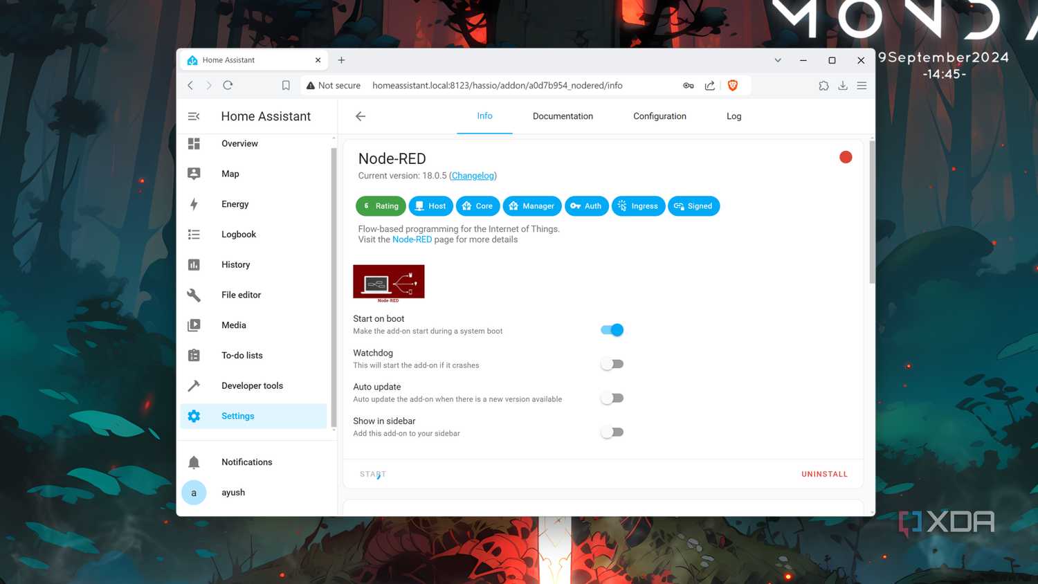 Running the Node-RED add-on inside the Home Assistant UI