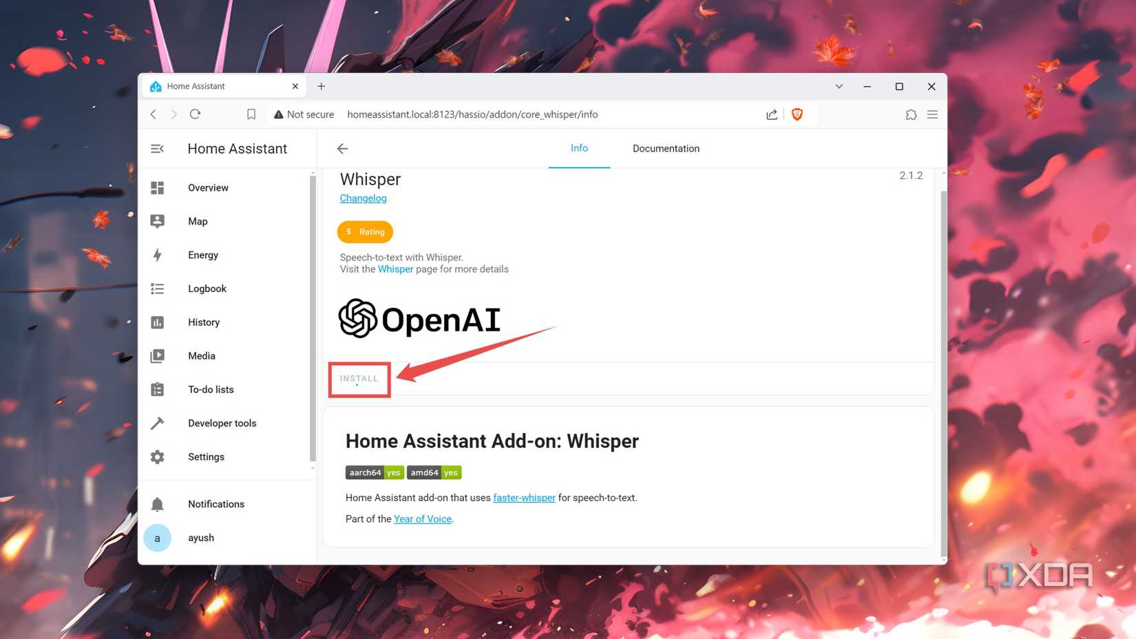 Installing Whisper on the Home Assistant UI