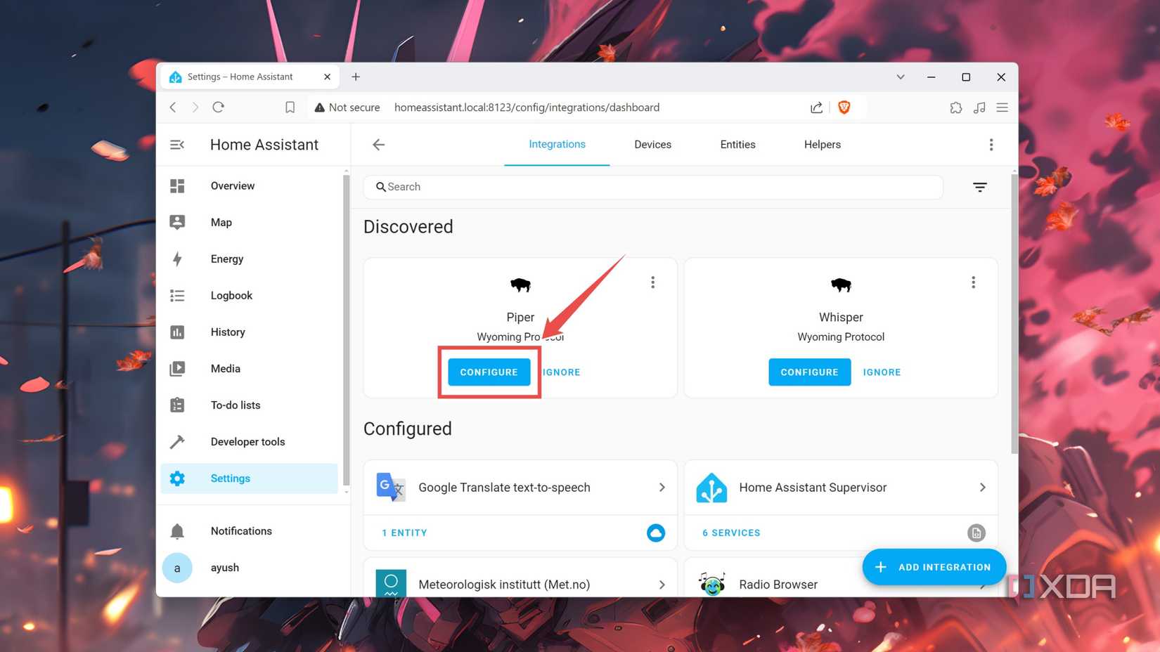 Configuring the Piper add-on in Home Assistant