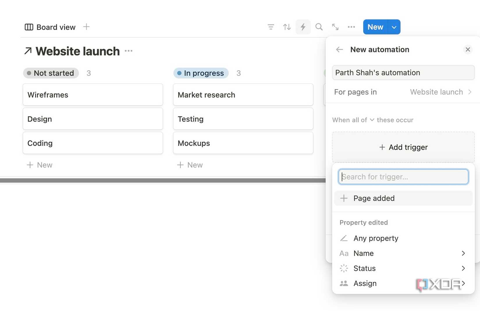 Add trigger in Notion automation