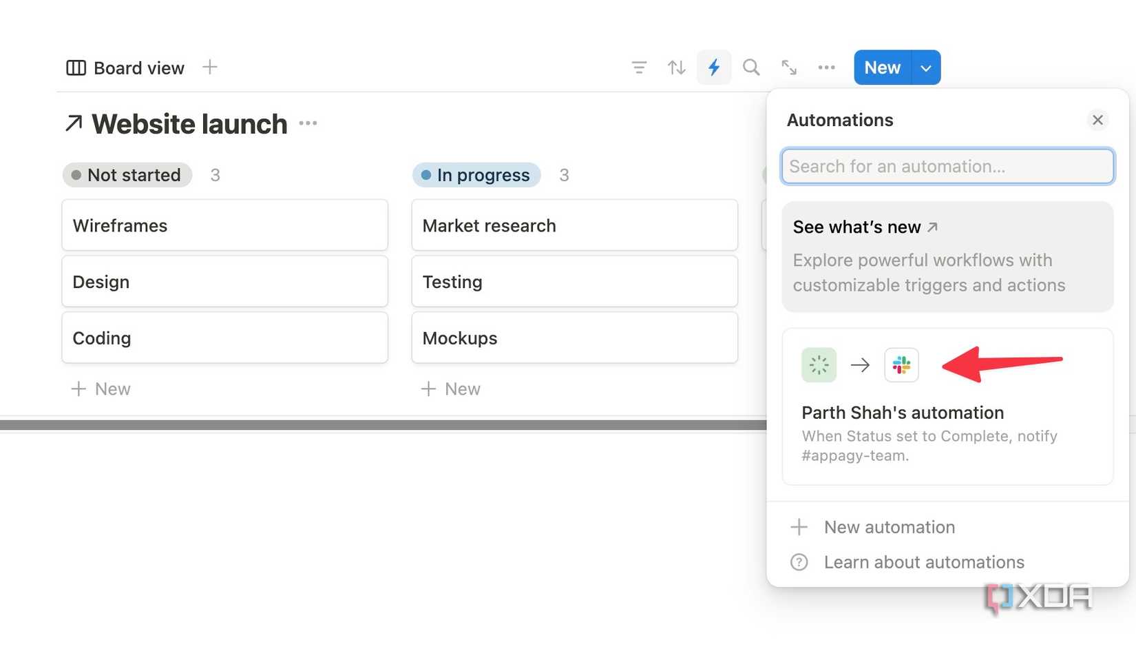 Notion automation set