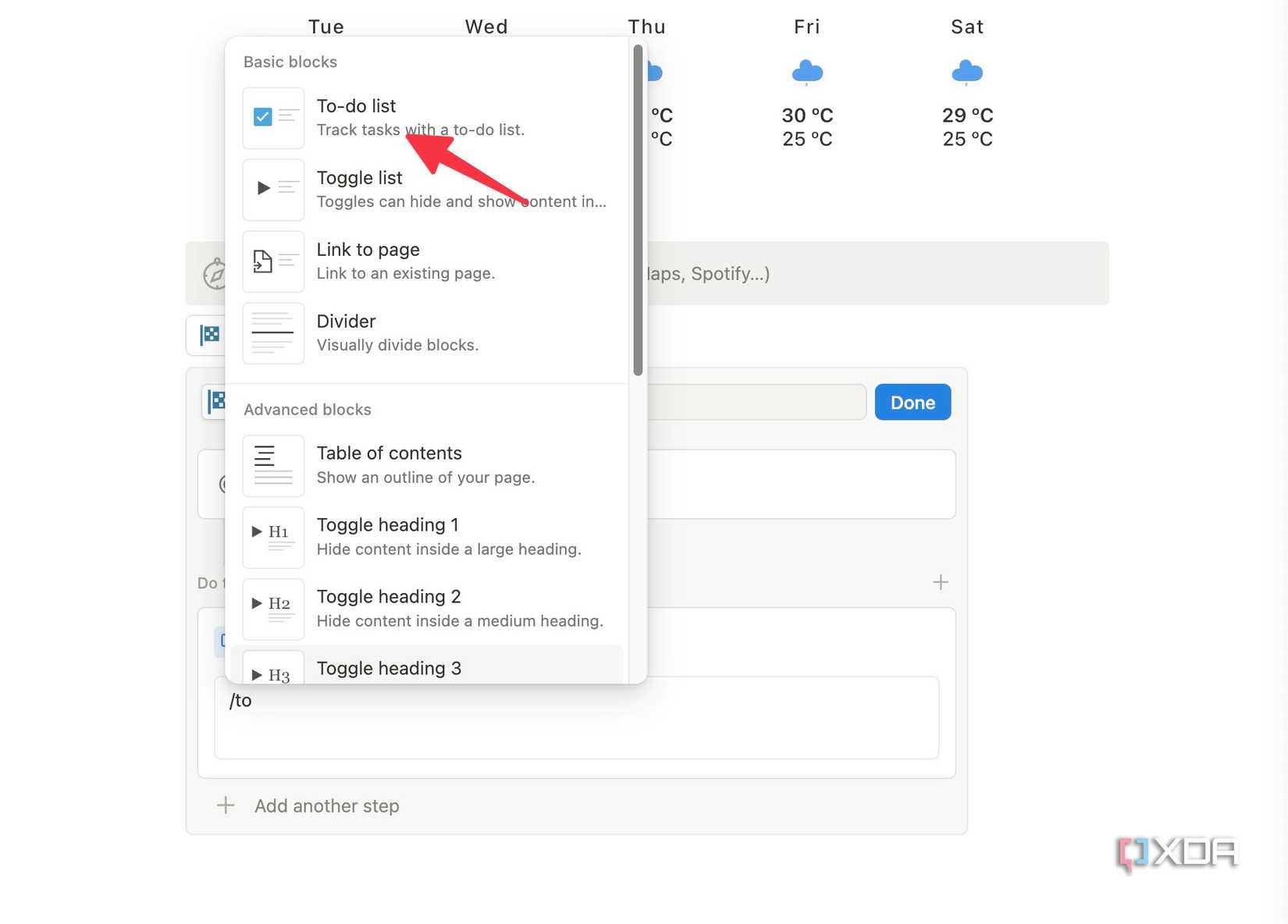 Notion button to-do list