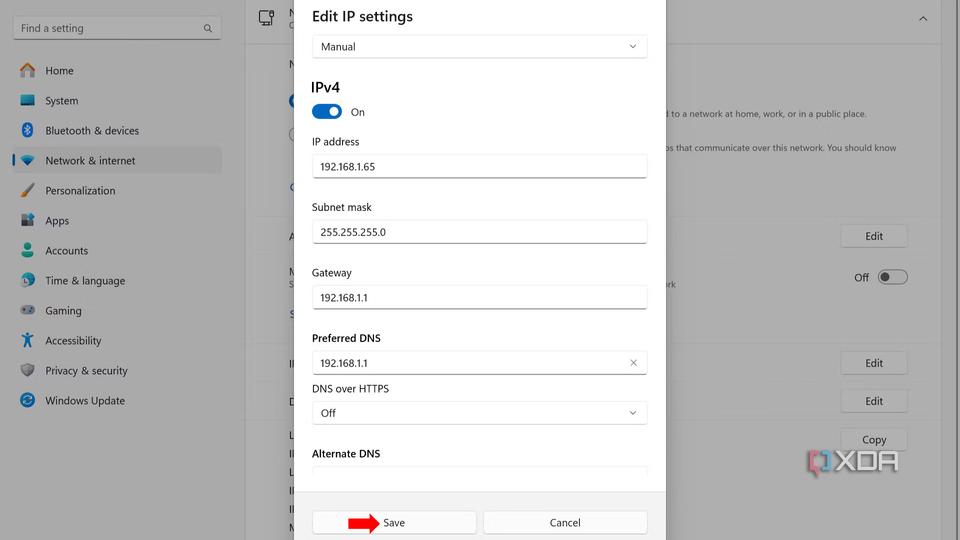 How to set a static IP address in Windows 11- Save