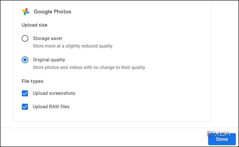 Set Google Photos quality on Google Drive