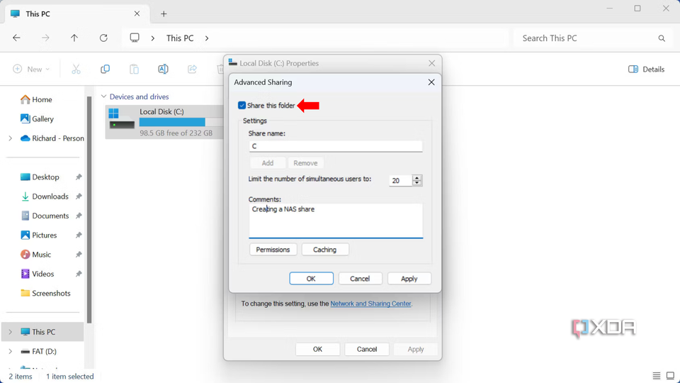 How to share a storage pool in Windows 11- Share this folder