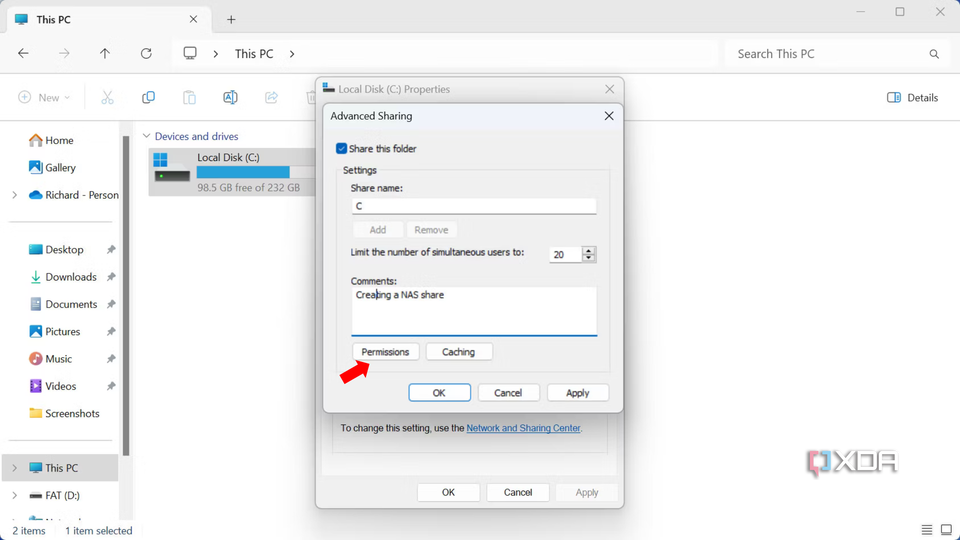 How to share a storage pool in Windows 11- Permisions