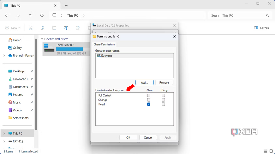 How to share a storage pool in Windows 11- Permissions for everyone
