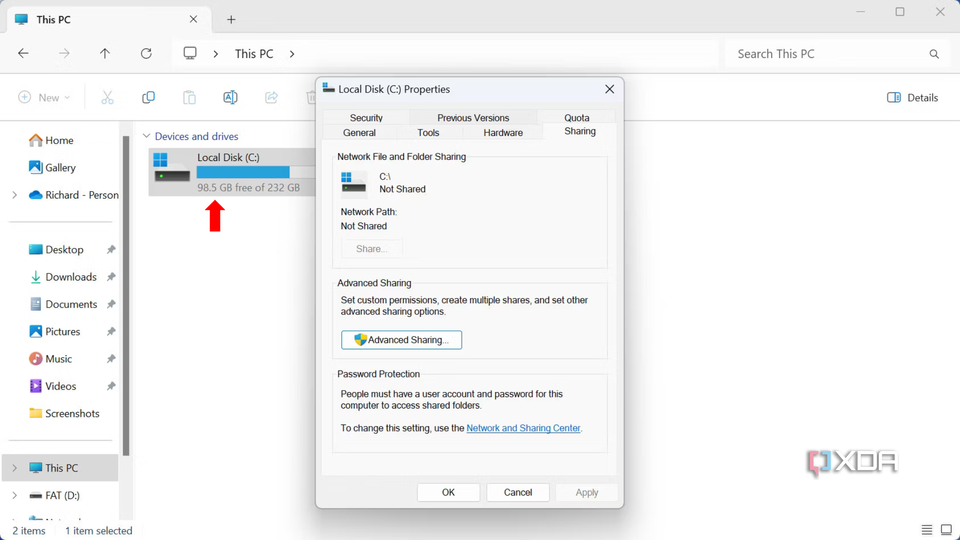 How to share a storage pool in Windows 11- Drive Properties
