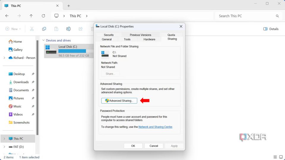How to share a storage pool in Windows 11- Advanced Sharing