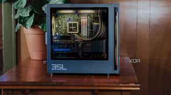 HP Omen 35L PC tower, side view