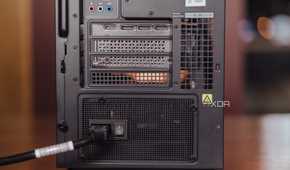 Rear-facing switch on a power supply installed in a tower-style PC case