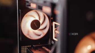Rear-mounted exhaust fan on a PC glowing orange