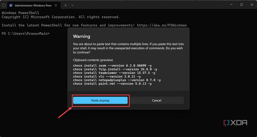 Ignore PowerShell warning