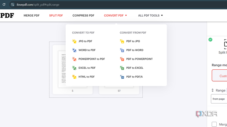 Screenshot showing iLovePDF conversion tools