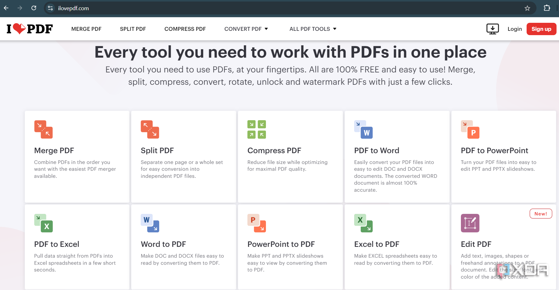 Screenshot showing iLovePDF home page