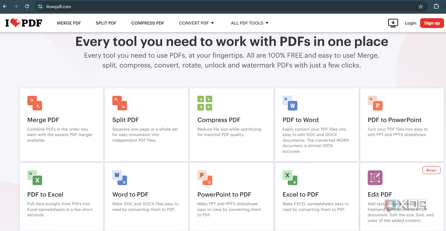 Screenshot showing iLovePDF home page