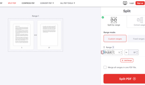 Screenshot showing iLovePDF pdf split tooks