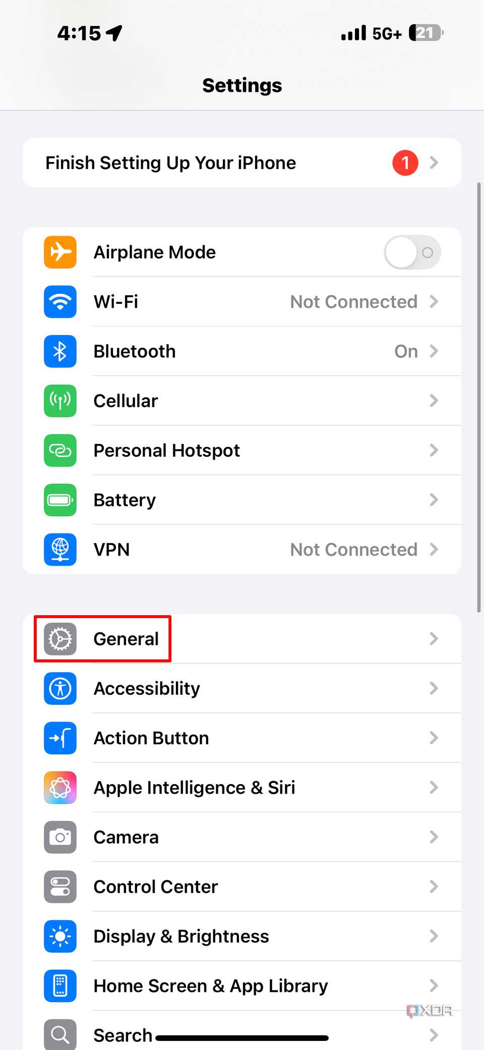 The general tab in iOS 18 settings.