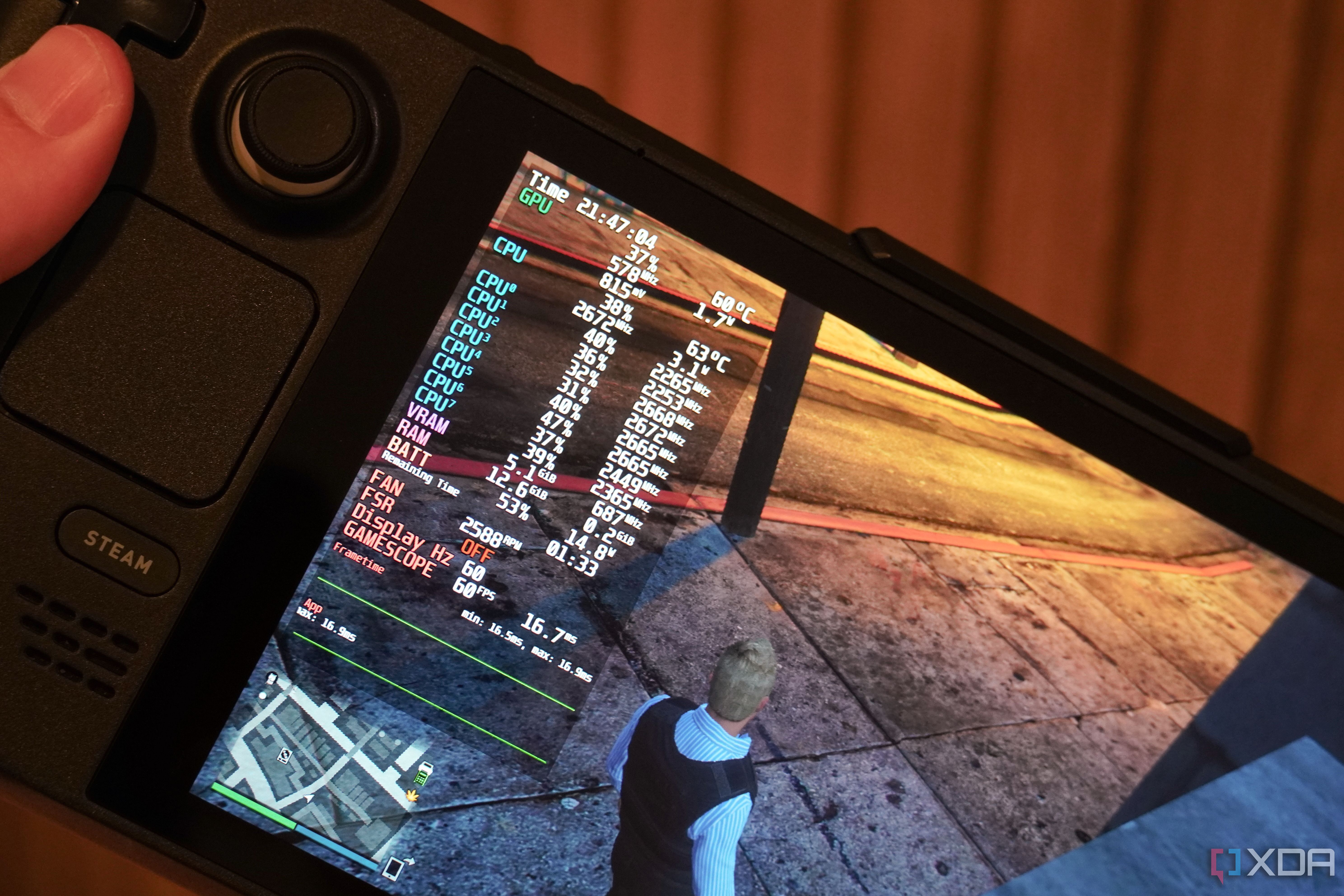 The SteamOS performance overlay on the Steam Deck.