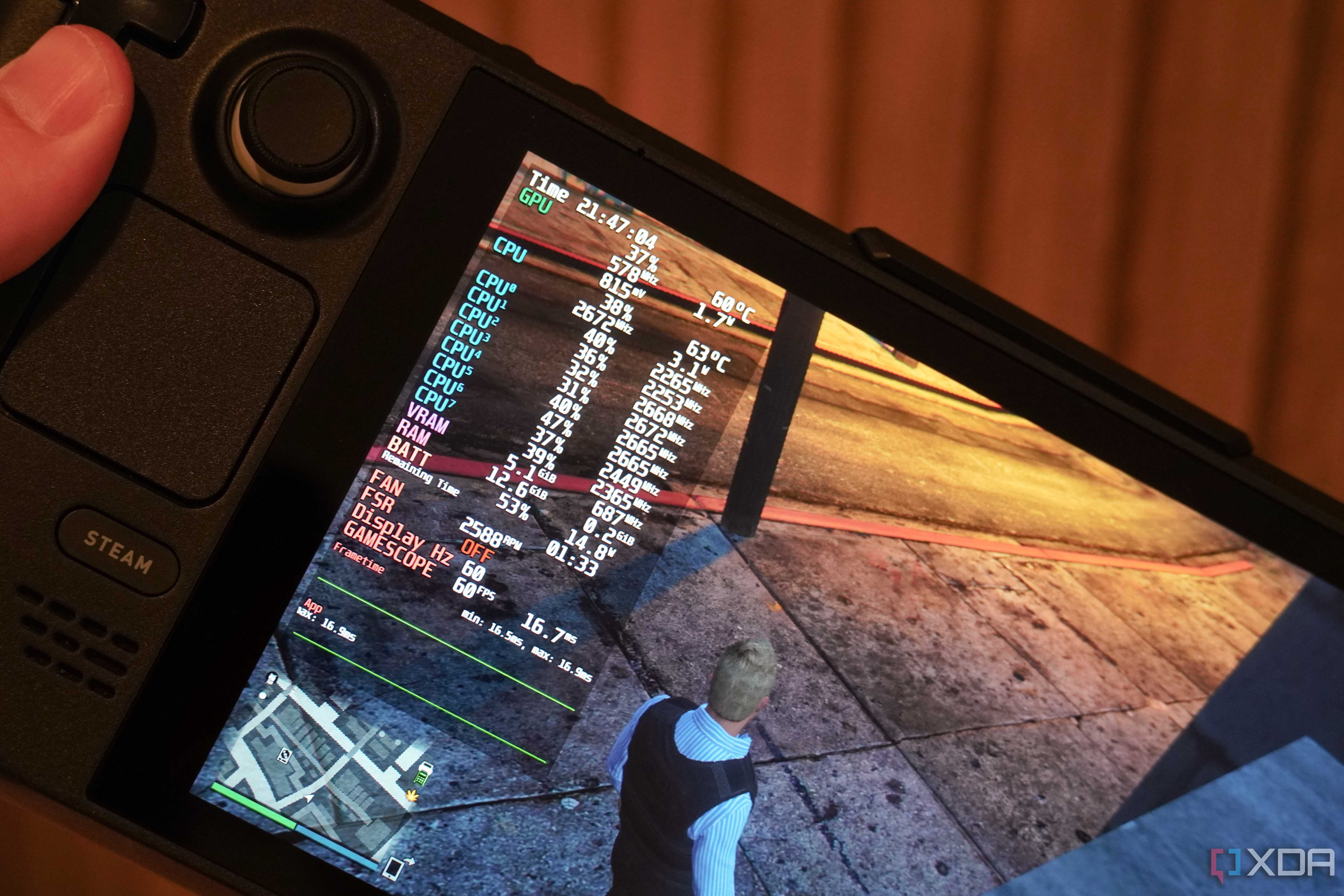 The SteamOS performance overlay on the Steam Deck.