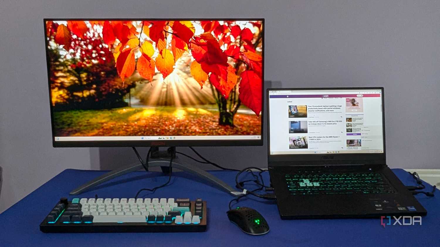 image of laptop lid open extending screen to external monitor
