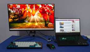 image of laptop lid open extending screen to external monitor