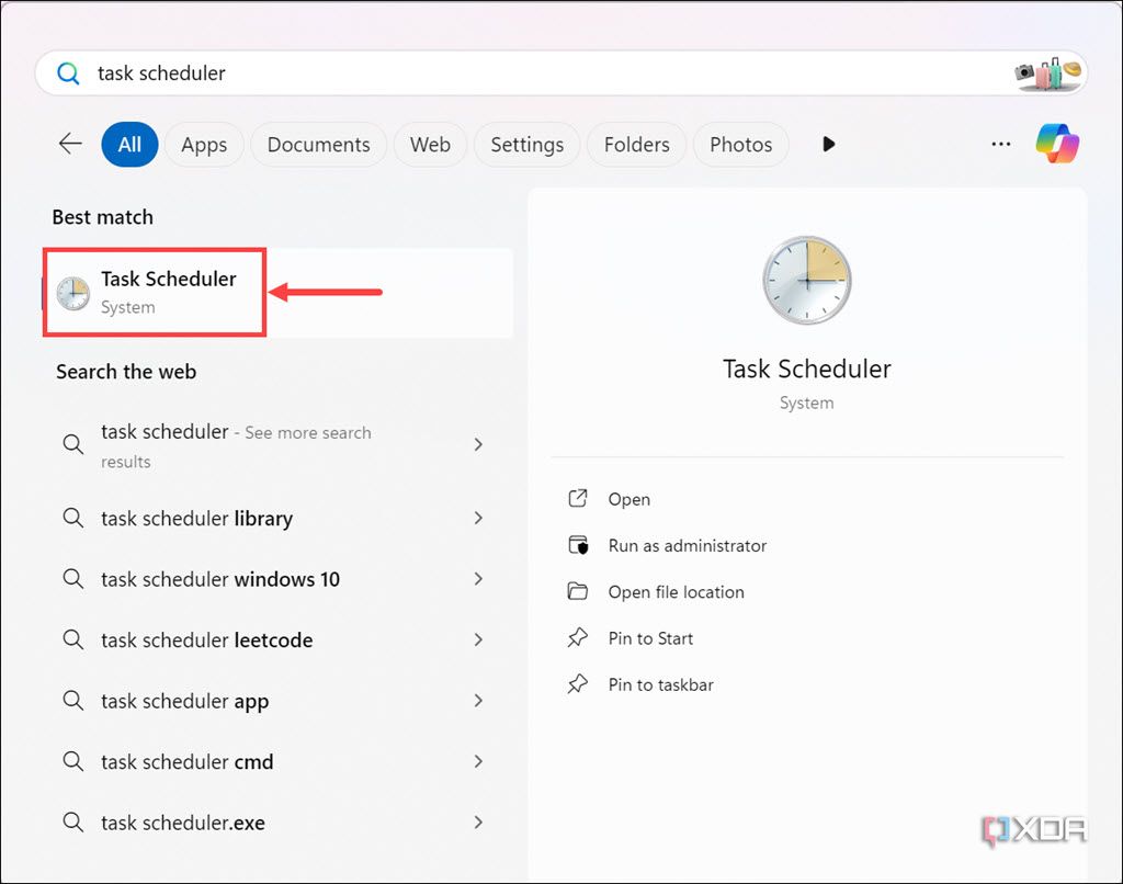 Screenshot of launching Task Scheduler